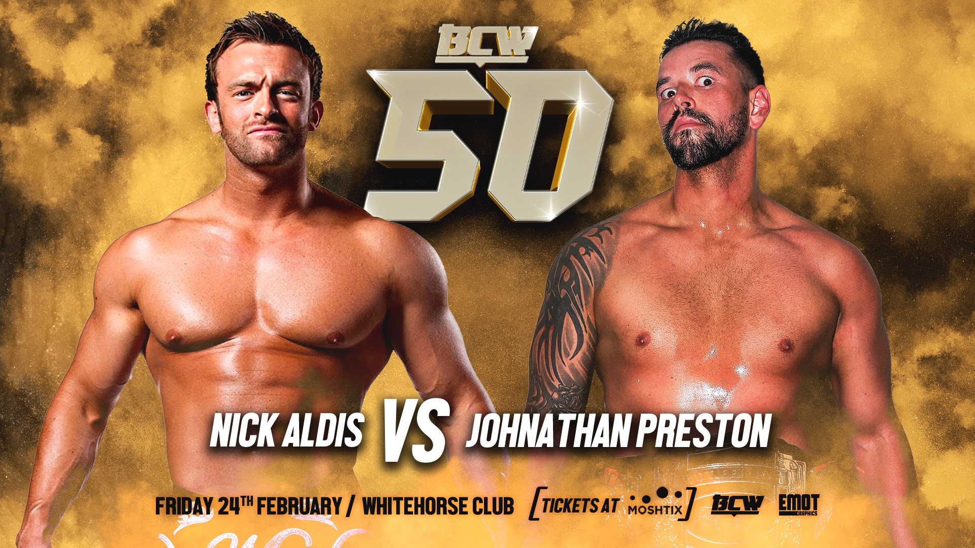 NICK ALDIS v JONATHAN PRESTON headlines a stacked BCW50! Battle